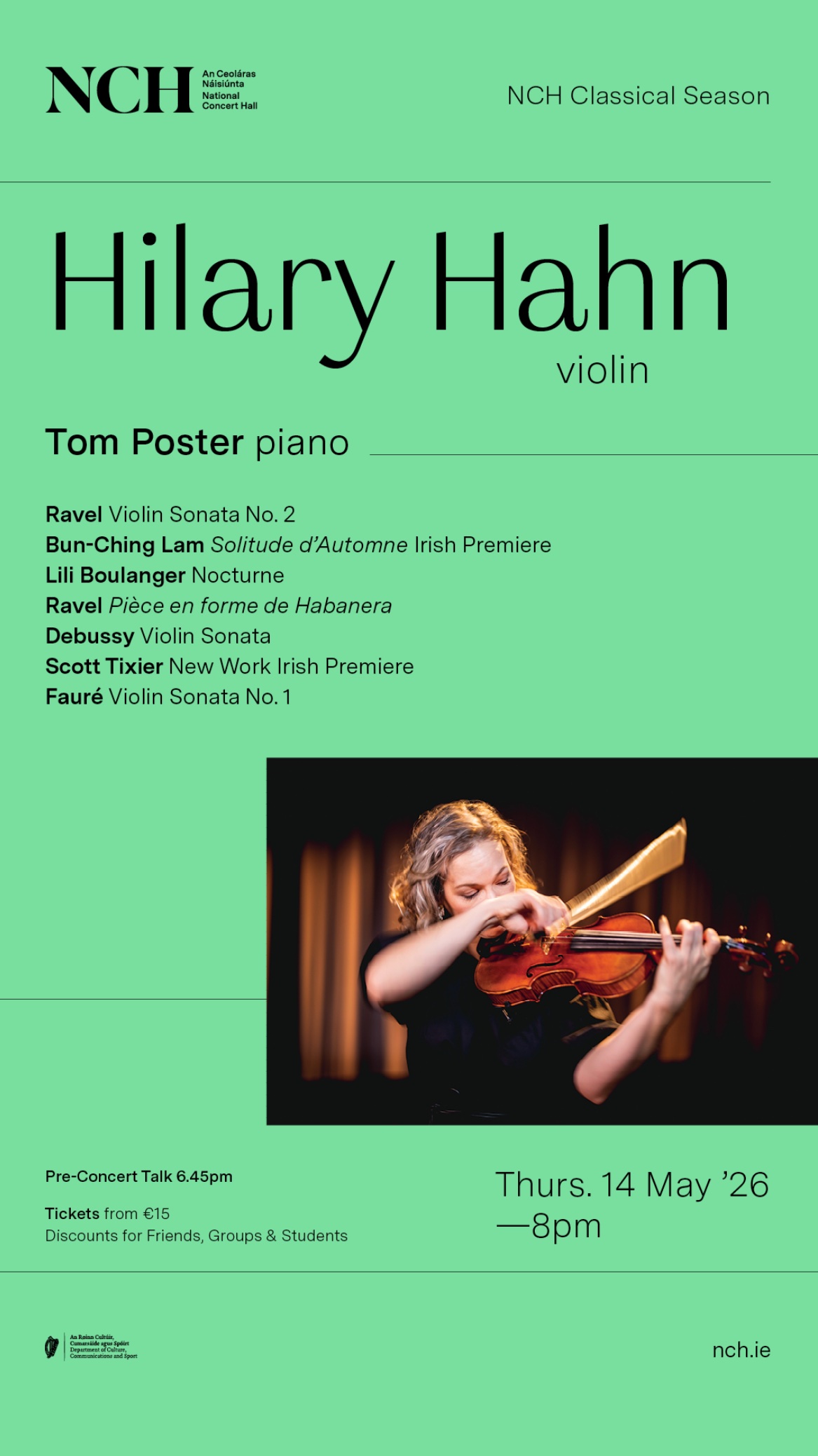 Poster of Performance of Solitude d‘Automne by Hilary Hahn & Tom Poster at the National Concert Hall, Dublin, Ireland